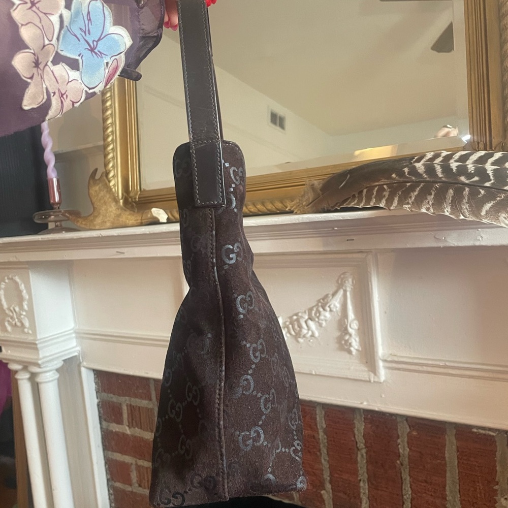 Gorgeous Vintage Y2K Tom Ford Era Velvet Gucci Brown Shoulder Mini Hobo Bag - Picture 2 of 10